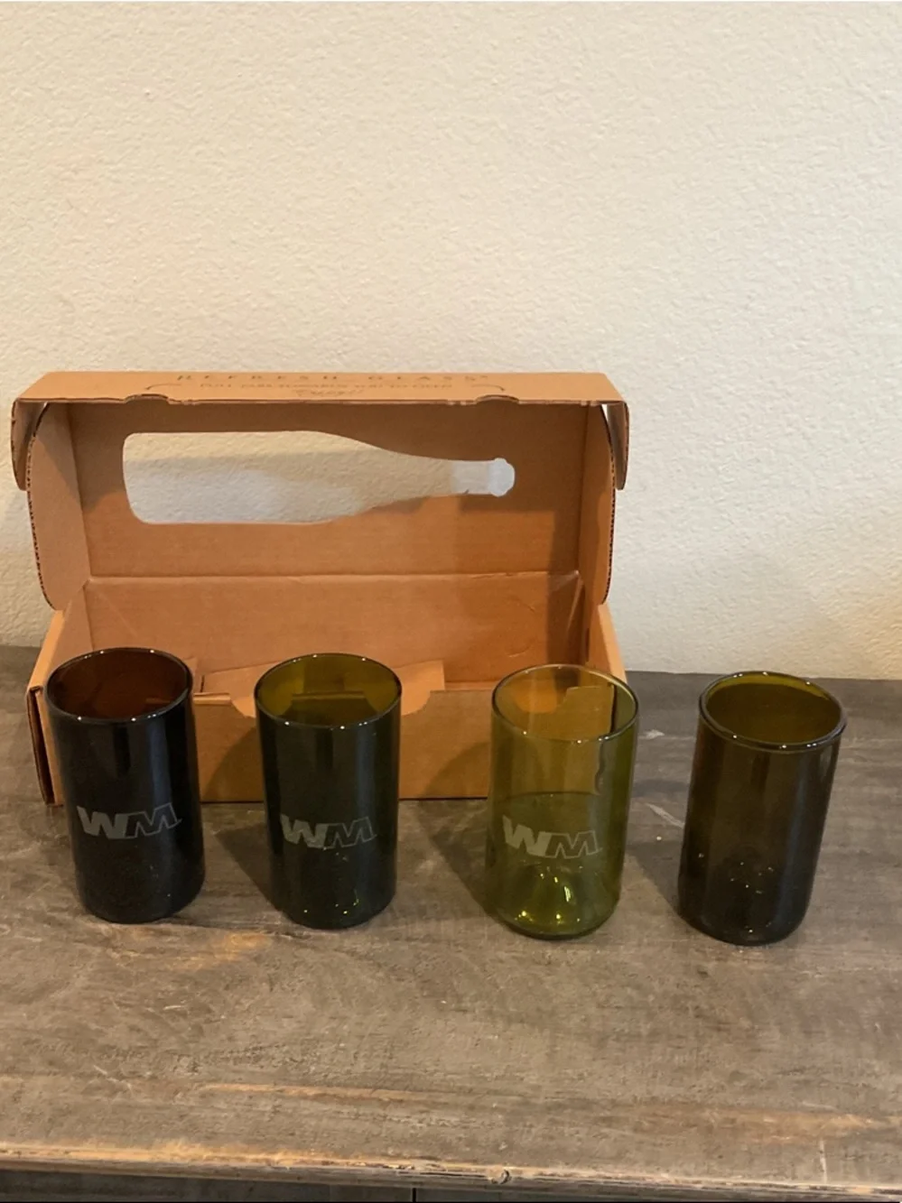 Refresh Set of 4 Recycled Glass Tumblers - Brown & Olive